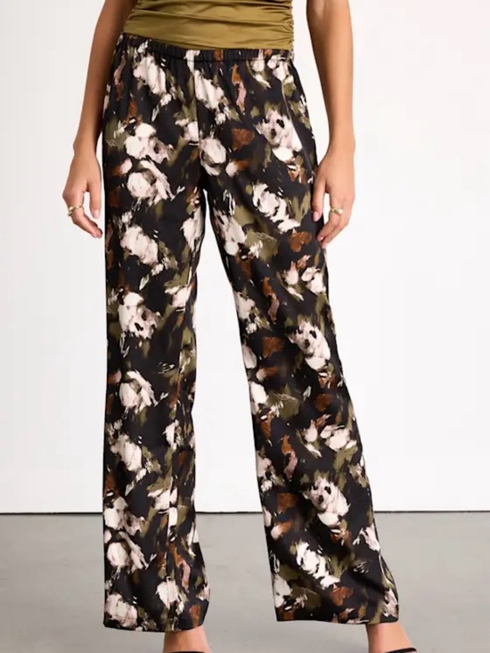 Lulus Pants - Lulus Moreau Black Satin Abstract Print Wide-Leg Pants